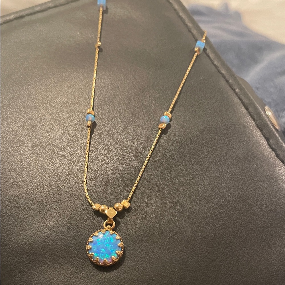 Shablool Silver Jewelry Design Gold Necklace with Blue Opal Pendant